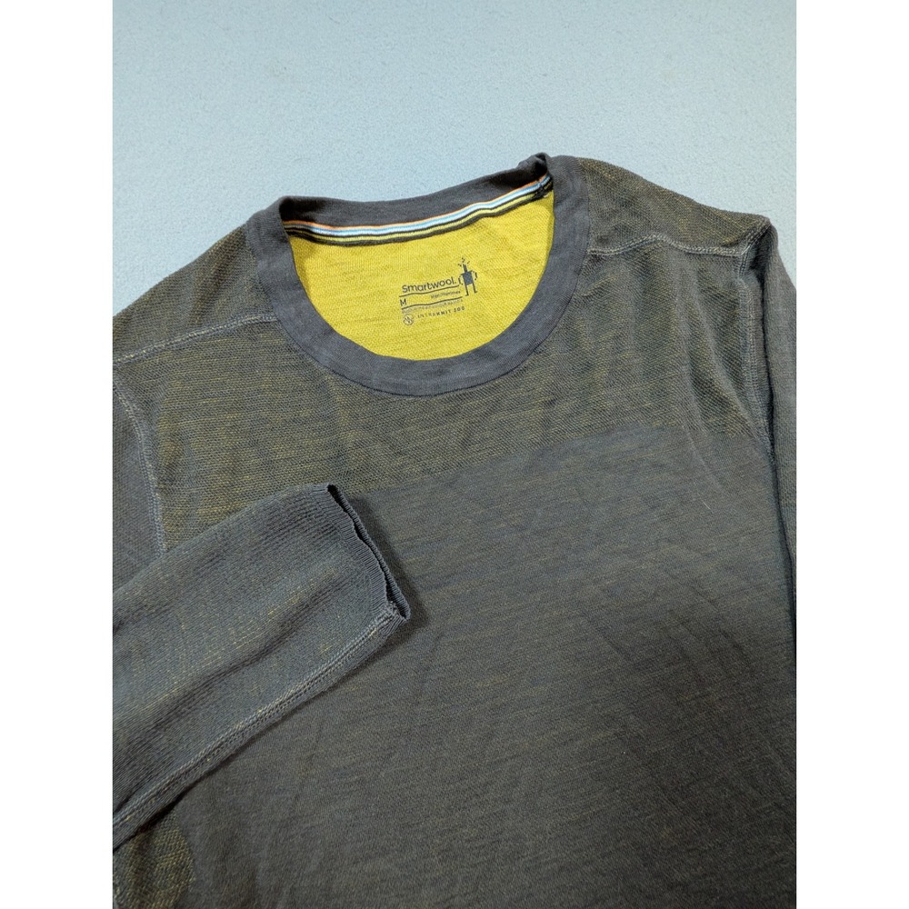 Smartwool Intraknit 200 Base Layer Mens Size Medium Gray Yellow Wool Blend Top